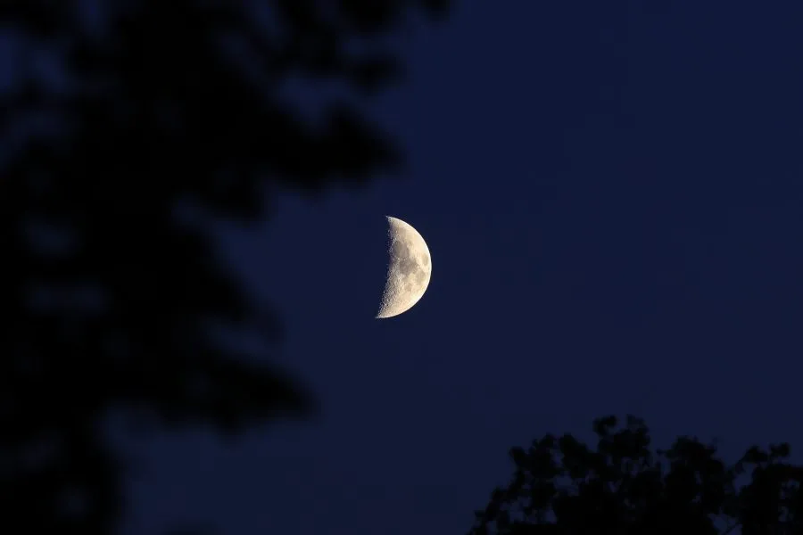 Halve maan - Tussen nacht en belofte 🌒 De maan hangt stil aan de hemel, half verlicht, half verborgen. Haar zachte glans breekt door de duisternis, als een fluiste... - Landscape - Emmen, Emmermeer